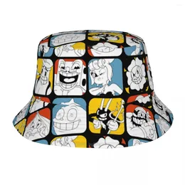 Bérets Unisex Bob Hat The Cuphead Collage Summer Beach Hatwear Léger Randonnée Pêche Jeu Anime Pays Irlandais Idée Cadeau