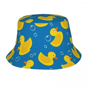 Bérets unisexe seau chapeau jaune canard en caoutchouc bleu motif été plage chapeau pliable Sports de plein air pêcheur casquette Animal Panama