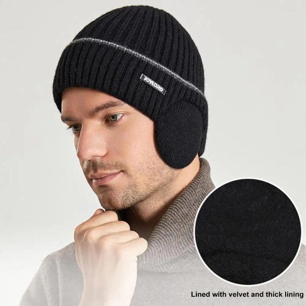 Boinas Unisex Gorro con protección para los oídos Gorro de invierno para mujeres Hombres Lana de punto engrosada con forro polar acanalado Orejeras con estilo