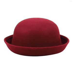 Bérets Unisexe Élégant Adultes Solide Chapeau Roll Up Brim Bowler Seau Hommes Femmes Classique Laine Chapeaux Ronds Cap