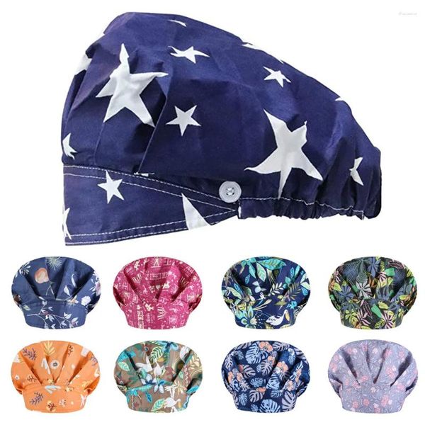 Boinas Unisex Moda Conveniente con botones blancos Sombrero de trabajo Casual Scrub Cap Dibujos animados Algodón Impresión Adultos Calabaza