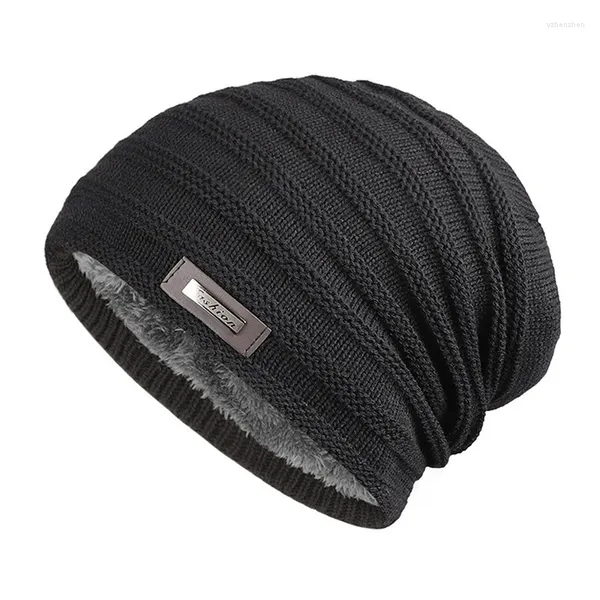 Bérets unisexe doublé de fourrure bonnet chapeau garder au chaud hiver épais doux extensible pour hommes et femmes casquette de mode