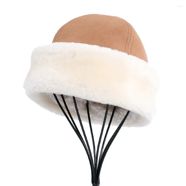 Bérets unisexe véritable laine peau de mouton hiver chaud chapeau bonnet casquettes doublure polaire chapeaux de mode pour femmes