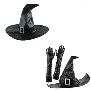 Bérets Unisexe Halloween Twists Wizard Witch Hat With Long Glove Women Cosplay Festivals Party Tool