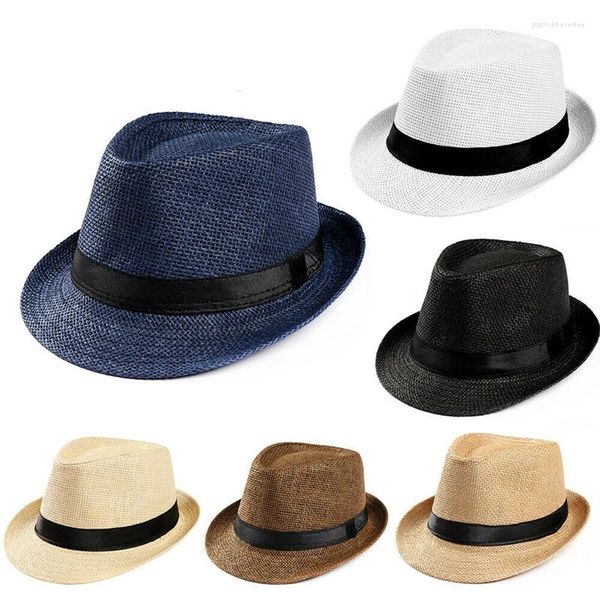 Boinas Sombrero unisex Hombres Mujeres Fedora Trilby Sombrero de paja de ala ancha Playa Sol Caballero Adlut