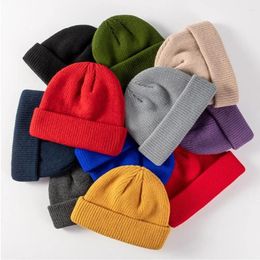Bérets unisexe tricot court hiver Bonnets chapeau pour hommes Skullies couleur unie Yuppie bonnet épais 2 couches Bonnets femmes