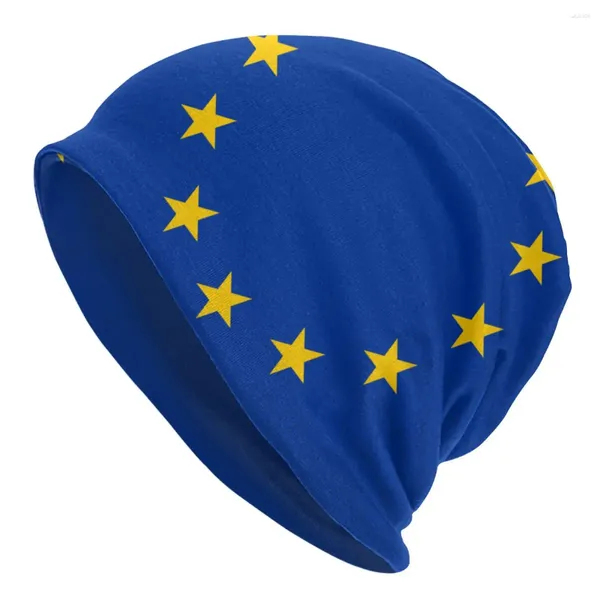 Boinas Unisex Punto Invierno Gorro Cálido Esquí Ganchillo Slouch Sombrero Suave Bandera Europea Mujeres Hombres Gorra