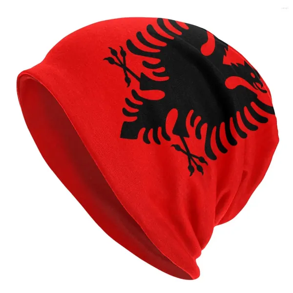 Bérets unisexe tricot hiver bonnet chaud ski crochet slouch chapeau doux drapeau de l'albanie femmes hommes casquette