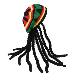 Bérets unisexe tricoté tresse chapeau jamaïcain Bob Rasta bonnet chapeaux Hip Hop casquette Dreadlocks perruque Marley caraïbes déguisement