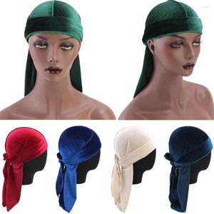 Boinas Unisex Largo Hombres Mujeres Terciopelo Transpirable Bandana Sombrero Durag Do Doo Du Rag Tail Headwrap Chemo Cap Bonnet Wrap Headwear