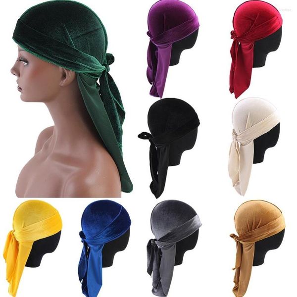 Boinas Unisex hombres mujeres terciopelo transpirable Bandana sombrero turbante Doo Durag gorra cabeza envoltura pérdida de cabello pirata musulmán árabe Casual capó