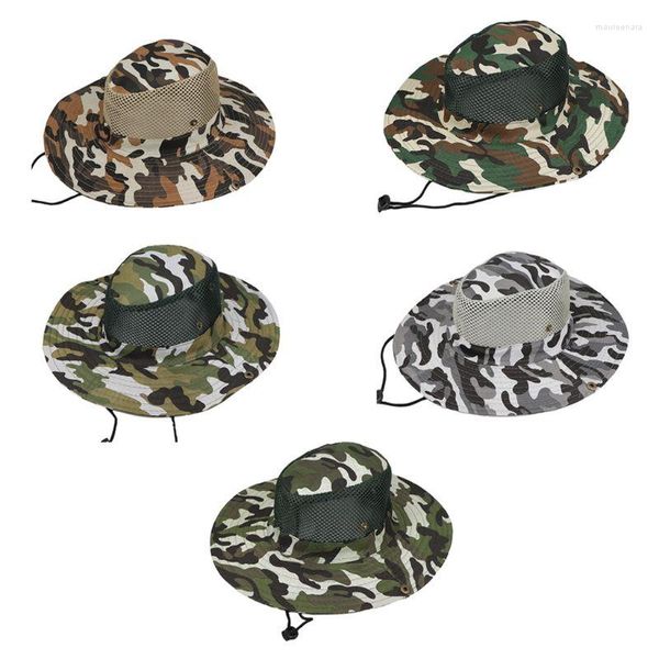 Bérets Unisex Mesh Floppy Bucket Hat Camouflage Wide Brim Sunscreen Fishing Boonie Cap