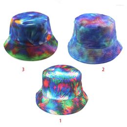 Bérets unisexe néon coloré cravate teinture seau chapeau Harajuku Hip Hop réversible Double face porter large bord pliable pêcheur casquette