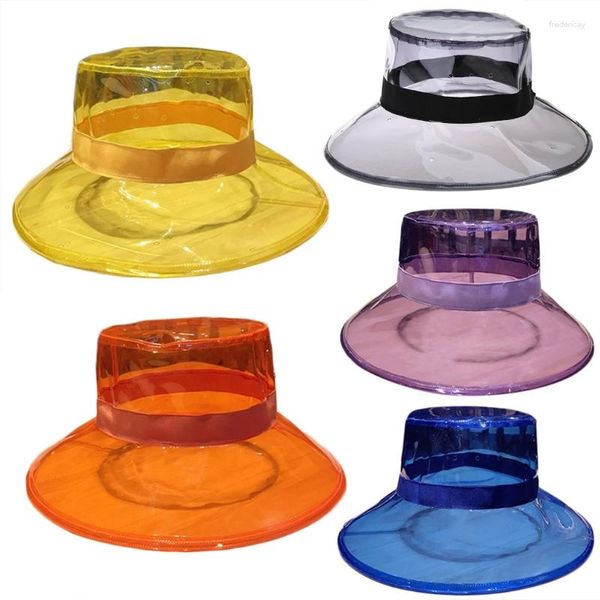 Bérets unisexe PVC Transparent seau chapeau brillant gelée large bord étanche pluie livraison directe