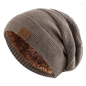 Bérets unisexe Slouchy chapeaux d'hiver ajouter fourrure doublé hommes et femmes chaud Sports de plein air bonnet casquette décontracté étiquette décor tricoté chapeau