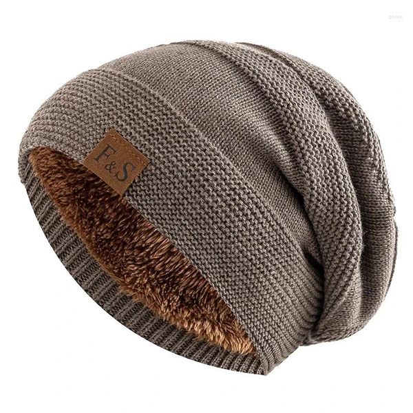 Bérets unisexe Slouchy chapeaux d'hiver ajouter fourrure doublé hommes et femmes chaud bonnet casquette décontracté étiquette décor hivers tricoté chapeau