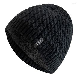 Bérets Unisexe Sports Label Hat à tricot de mode Automne et bonnet d'hiver pour femme Ajouter une casquette chaude bordé de fourrure