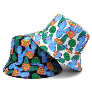 Bérets unisexe été pêcheur chapeau réversible seau chapeaux pour femmes hommes Streetwear Cactus casquette Vintage imprimé pêche