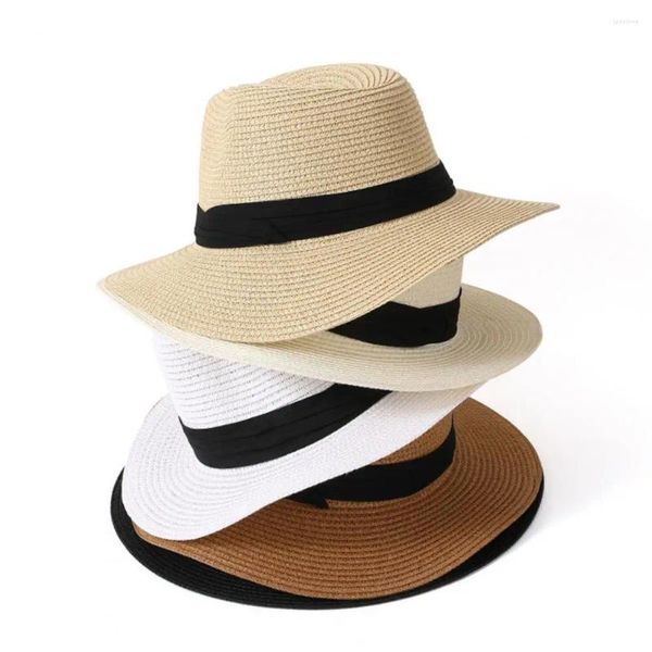 Bérets unisexe chapeau d'été large bord parasol paille pour vacances anti-uv respirant pliable casquette voyage plage soleil