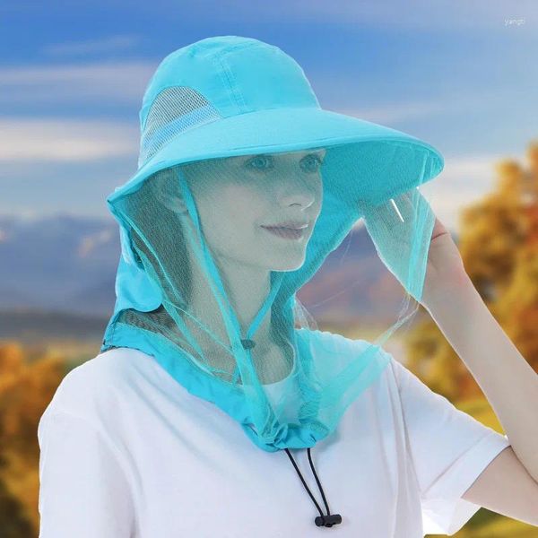 Boinas Unisex verano gorra a prueba de insectos para mujeres hombres cara cuello protección cubo sombrero al aire libre selva granja pesca sol velo transpirable