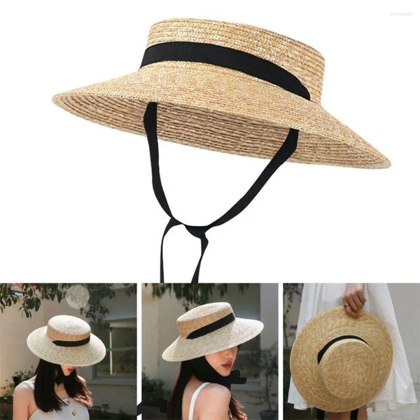 Bérets unisexe crème solaire grand bord chapeau de loisirs casquettes de plage décontracté papier paille chapeau de soleil