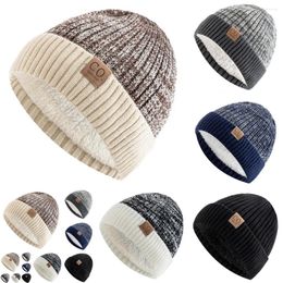 Bérets unisexe bicolore ajouter fourrure doublée hommes et femmes mode chaud bonnet chapeau casquette décontracté hiver tricoté chapeaux Skullies bonnets