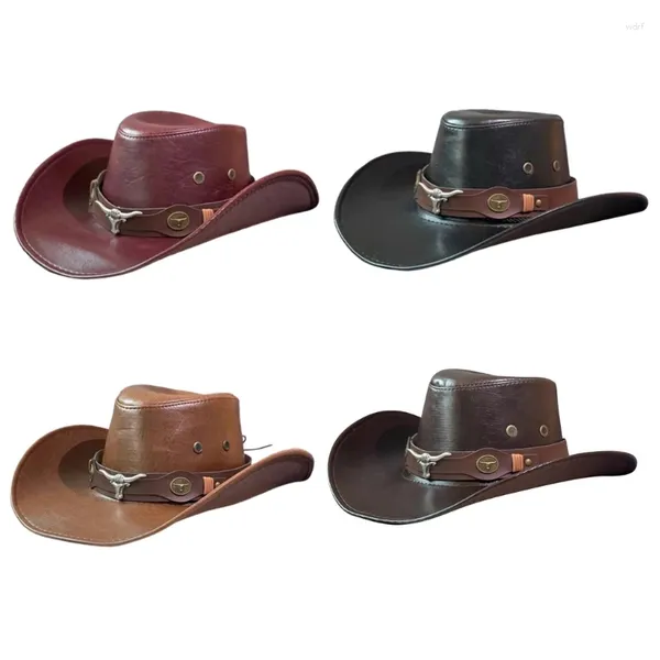 Boinas Unisex Sombrero de vaquero de ala ancha Transpirable Caballero Decoraciones de vacaciones de verano Montañismo Vintage Cuerno de toro