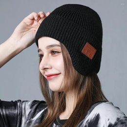 Bérets unisexe hiver bonnet avec écouteurs compatibles Bluetooth chapeau épais tricoté pour la Protection des oreilles coupe-vent musique