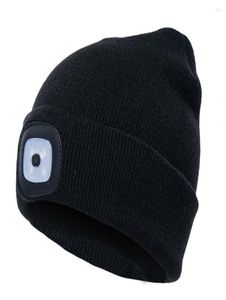 Berets unisex winter beanie hoeden led licht lumineuze warm gebreide hoed buiten camping hoofdlamp dop flash koplight running klimbin640965333