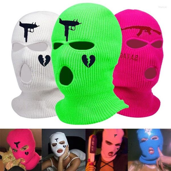 Bérets unisexe hiver tricot chapeau couverture complète masque de Ski 3 trous cagoule capuche moto armée tactique casquettes bonnets Bonnet