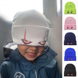 Berets unisex winter zachte buitenboon vaste kleur gebreide hoed pennywise enge ogen kap voor kinderen casual buiten Halloween hoeden pros22