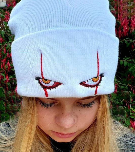 Bérets unisexe hiver doux extérieur bonnet couleur unie tricoté chapeau Pennywise effrayant yeux capuche pour enfants décontracté extérieur Halloween chapeaux