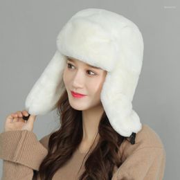 Bérets unisexe hiver chaud chapeau oreillette trappeur russe épaissir doublure neige ski coupe-vent couleur unie bonnets Bomber Cap Delm22