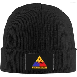 Bérets Armée des États-Unis 1ère Division Blindée CSIB Bonnet Chapeau Pour Hommes Femmes Chaud Confortable Tricot Crâne Casquette Acrylique Chapeaux D'hiver