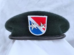 Bérets États-Unis Armée américaine 11e groupe des forces spéciales Laine Béret vert noirâtre OFFICIER 2 ÉTOILES RANG GÉNÉRAL MAJEUR Chapeau de reconstitution