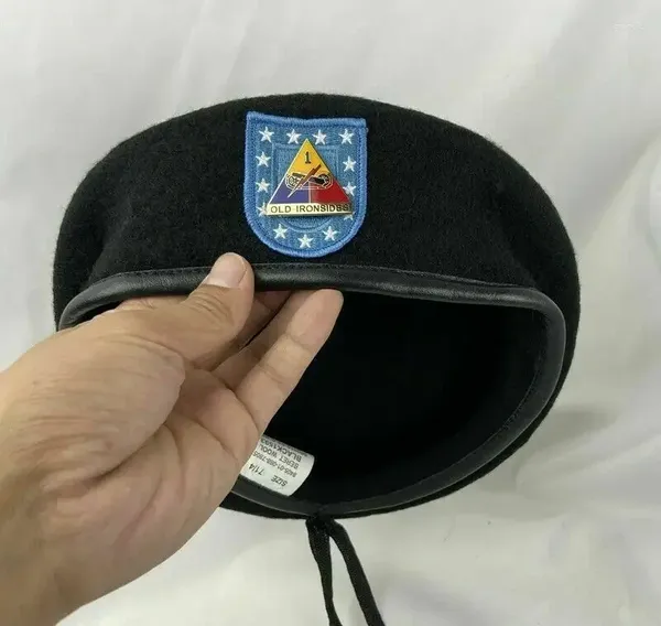 Bérets régiment d'infanterie de l'armée américaine, béret en laine noire, 1ère Division blindée, vieux Badge Ironsides, chapeau, reconstitution militaire