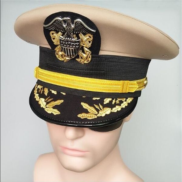 Bérets de commandant de la marine américaine, casquette d'amiral, chapeau de capitaine, officier militaire pour hommes, 230830