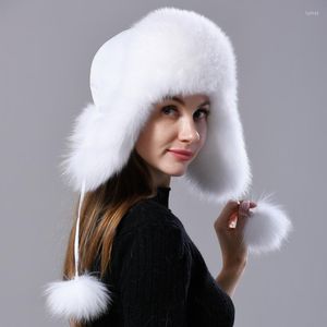 Boinas Ushanka, sombrero de aviación de piel Natural para mujer con orejas, gorro con orejeras para mujer, cálido y esponjoso, a la moda, sombreros reales