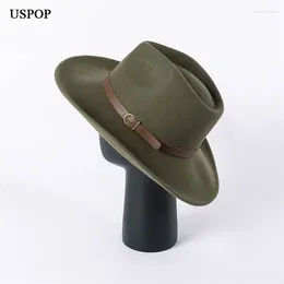 Berets USPOP 2024 AUTUMNE Vintage Belt Wide Brim Woz Jazz Fedoras Winter Women Chapeaux