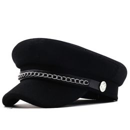 Bérets automne hiver chaîne noir militaire pour femmes femme plat armée casquette Salior chapeau fille voyage dames peintres 230830