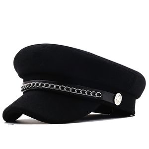 Bérets Automne hiver chaîne noir bérets militaires pour femmes femme plat armée casquette Salior chapeau fille voyage bérets dames peintres casquette 230926