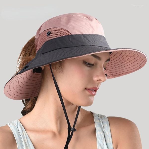 Bérets UV Protection Chapeaux de seau pliable pour femmes Chaps de casse-cheval Chapeau du pêcheur grand Visor large Brim