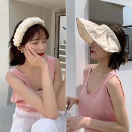 Boinas Sombrero de protección UV portátil plegable ala ancha sol elegante diadema de doble uso para mujeres playa con tapa de visera superior vacía