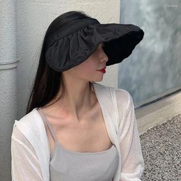 Bérets UV Protection chapeau élégant bord large soleil pour les femmes CAP DE PLACE PORTABLE PORTABLE avec bandeau à double usage à la mode