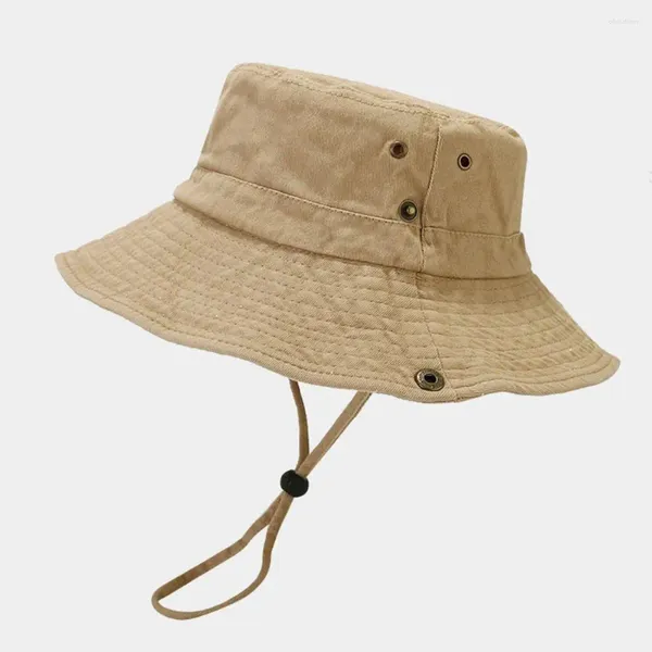 Bérets Chapeau de protection Uv Parasol Pêcheur Unisexe Anti-uv Seau extérieur pour la pêche d'été Plage Emballable avec String Sun