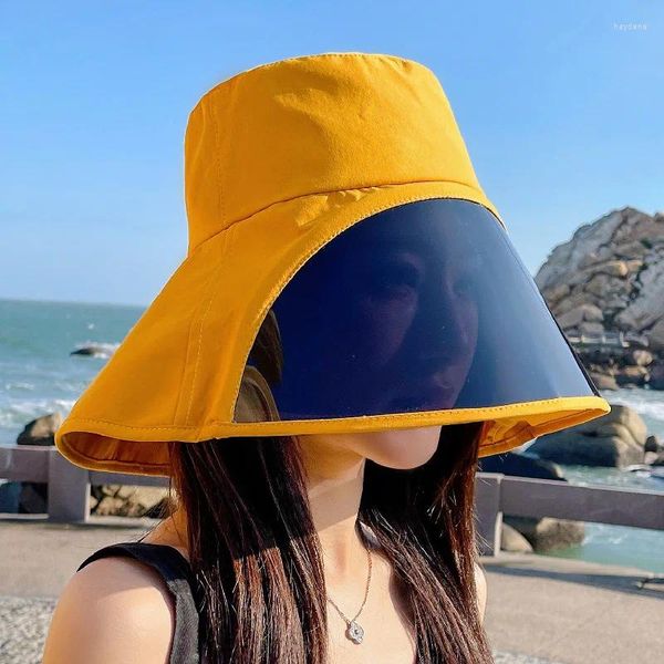 Boinas UV Protection Mask Face Sombra Fisherman Hat Big Brim con lente versátil Sun 2024 Verano de mujeres