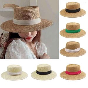 Bérets UV Protection Sun Visor Hat Wide Brim Breathable Panama Straw Hats Fedora décontracté Summer