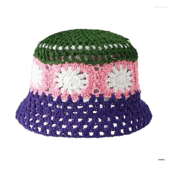 Bérets Vacation Crocheted Hat Western Westing Vintage Vintage Colorful Tinted Flower Bucket