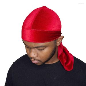 Bérets velours Durag pour hommes longue queue cravate casquette unisexe respirant Bandana chapeau femmes bandeau rouge Pirate Turban chapeaux hiver