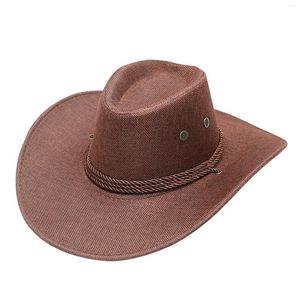 Bérets Vintage adulte solide décontracté été mode occidentale Cowboy chapeau de soleil à large bord casquettes de voyage Style haut Bonnet hommes